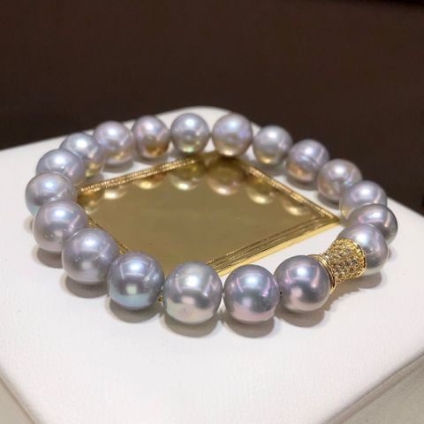Vòng Tay Ngọc Trai Tự Nhiên Xám Khoá Khối Đính Đá Quý Thời Thượng Xinh Xắn MADAME HIEN PEARLS Đáng Yêu VTT134