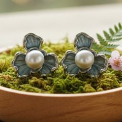 Bông Tai Bạc Nữ Hình Hoa Mai Đính Ngọc Trai Màu Xanh Pastel - Trang Sức Ngọc Trai Phú Quốc Giá Sỉ Cao Cấp, Thời Trang BTN322A