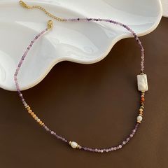 Vòng cổ Phong Cách Boho Đá Thạch Anh Tím Đa Sắc Phối Ngọc Trai Baroque Tự Nhiên Cá Tính MADAME HIEN PEARLS Nam Nữ BPMB003