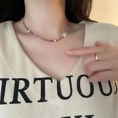 Vòng cổ Phong Cách Boho Đá Thạch Anh Tím Đa Sắc Phối Ngọc Trai Baroque Tự Nhiên Cá Tính MADAME HIEN PEARLS Nam Nữ BPMB003