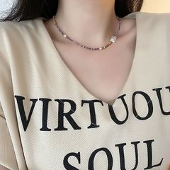 Vòng cổ Phong Cách Boho Đá Thạch Anh Tím Đa Sắc Phối Ngọc Trai Baroque Tự Nhiên Cá Tính MADAME HIEN PEARLS Nam Nữ BPMB003