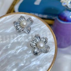 Bông Tai Kim Bạc s925 Ngọc Trai Tự Nhiên Hoa Lan 5 Cánh 3D Sống Động - Trang Sức Ngọc Trai Phú Quốc Giá Sỉ BTN326