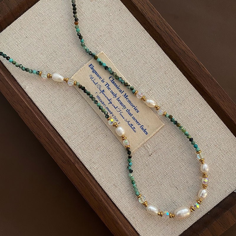 Vòng cổ Phong Cách Boho Đá Xanh Phối Ngọc Trai Tự Nhiên MADAME HIEN PEARLS Unisex Nam Nữ BPCG002