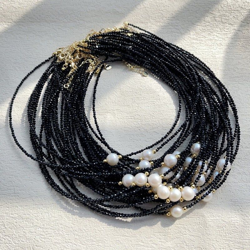 Vòng cổ Pha Lê Đen Mặt Ngọc Trai Tự Nhiên 1 Hạt Tối Giản MADAME HIEN PEARLS Unisex Nam Nữ BPMT001