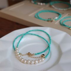 Vòng cổ Ngọc Lam Phong Cách Boho Phối Mặt Ngọc Trai Tự Nhiên Xinh Xắn MADAME HIEN PEARLS Unisex Nam Nữ BPMT002