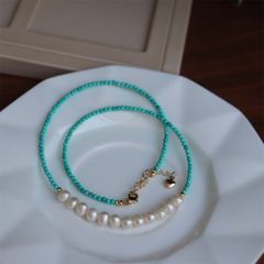 Vòng cổ Ngọc Lam Phong Cách Boho Phối Mặt Ngọc Trai Tự Nhiên Xinh Xắn MADAME HIEN PEARLS Unisex Nam Nữ BPMT002