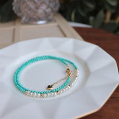 Vòng cổ Ngọc Lam Phong Cách Boho Phối Mặt Ngọc Trai Tự Nhiên Xinh Xắn MADAME HIEN PEARLS Unisex Nam Nữ BPMT002