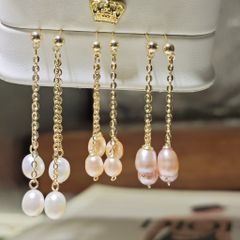 Bông Tai Ngọc Trai Nước Ngọt Tự Nhiên Giọt Nước Tua Dài MADAME HIEN PEARLS BTG049