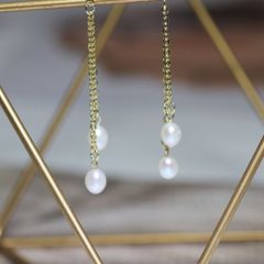 Bông Tai Ngọc Trai Nước Ngọt Tự Nhiên Giọt Nước Tua Dài MADAME HIEN PEARLS BTG049