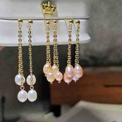 Bông Tai Ngọc Trai Nước Ngọt Tự Nhiên Giọt Nước Tua Dài MADAME HIEN PEARLS BTG049