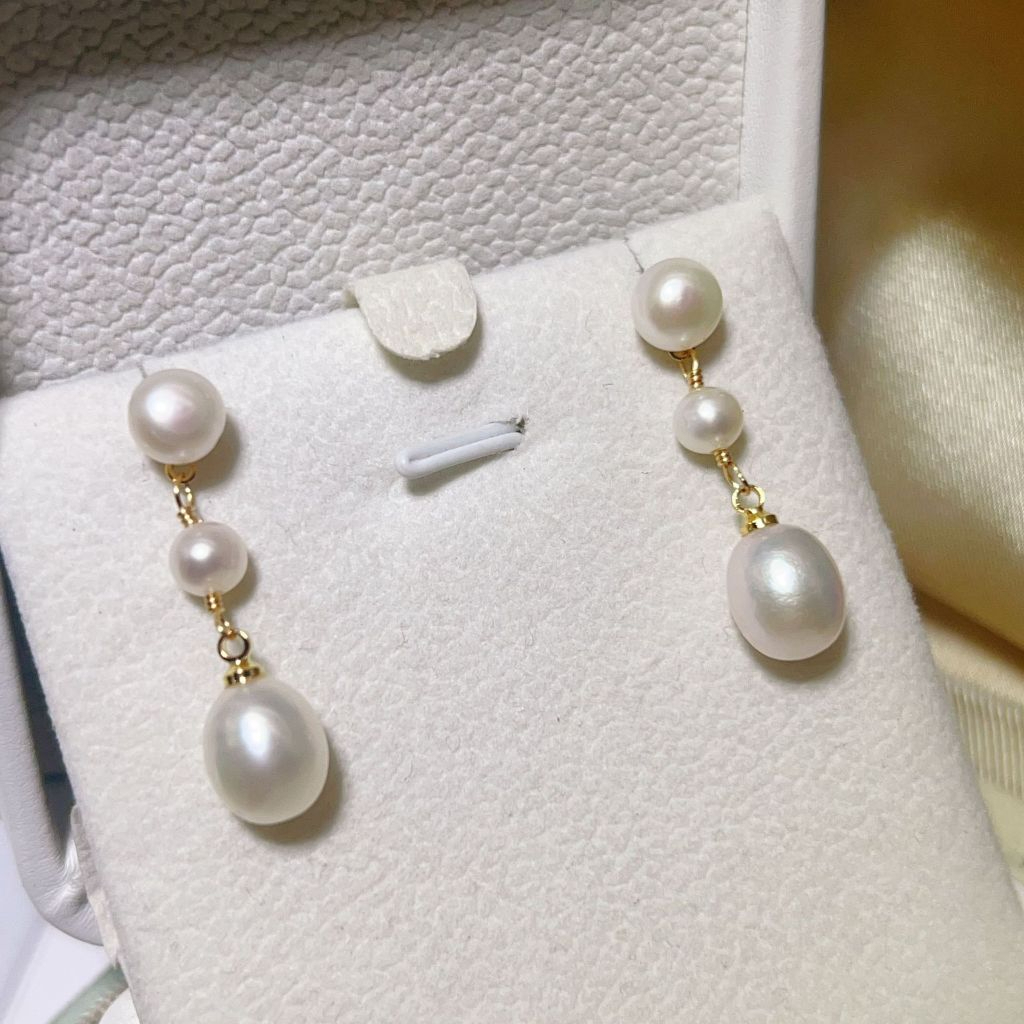 Bông Tai Tua Rua 3 Hạt Ngọc Trai Giọt Nước Tự Nhiên MADAME HIEN PEARLS Cho Nữ BTG164