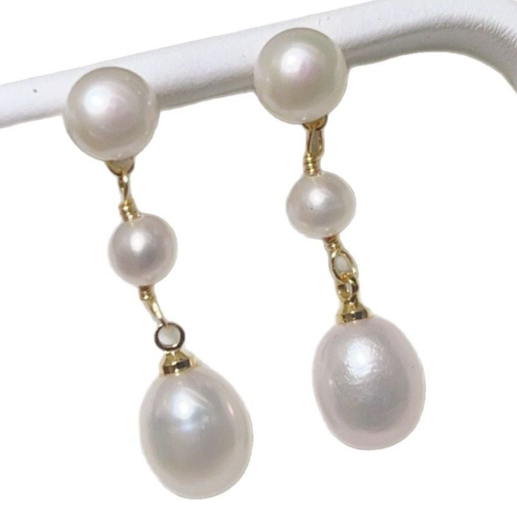 Bông Tai Tua Rua 3 Hạt Ngọc Trai Giọt Nước Tự Nhiên MADAME HIEN PEARLS Cho Nữ BTG164