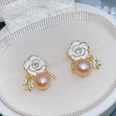 Bông Tai Ngọc Trai Tự Nhiên Mặt Hoa Trà Xinh Xắn MADAME HIEN PEARLS Cho Nữ BTN299