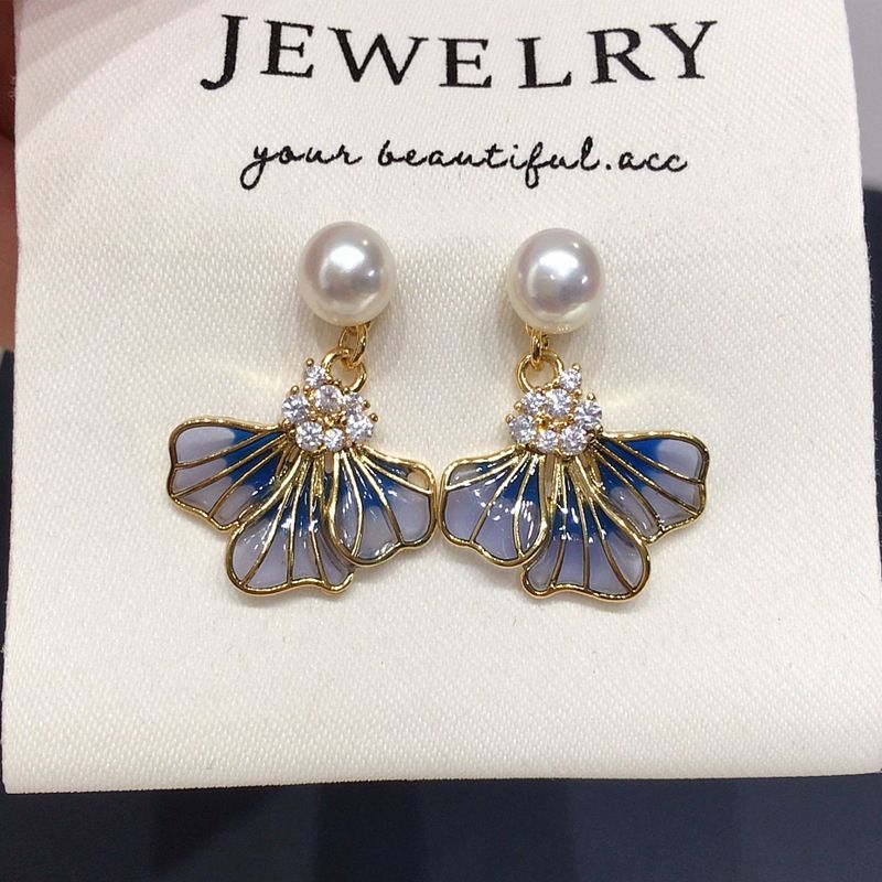 Bông Tai Ngọc Trai Tự Nhiên Mặt Tua Rua Lá Bạch Quả Ginkgo Tím MADAME HIEN PEARLS Cho Nữ BTN302