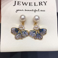 Bông Tai Ngọc Trai Tự Nhiên Mặt Tua Rua Lá Bạch Quả Ginkgo Tím MADAME HIEN PEARLS Cho Nữ BTN302