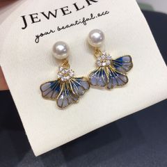 Bông Tai Ngọc Trai Tự Nhiên Mặt Tua Rua Lá Bạch Quả Ginkgo Tím MADAME HIEN PEARLS Cho Nữ BTN302