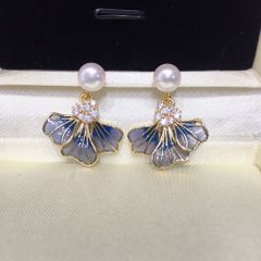 Bông Tai Ngọc Trai Tự Nhiên Mặt Tua Rua Lá Bạch Quả Ginkgo Tím MADAME HIEN PEARLS Cho Nữ BTN302