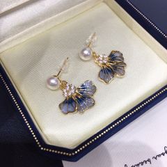 Bông Tai Ngọc Trai Tự Nhiên Mặt Tua Rua Lá Bạch Quả Ginkgo Tím MADAME HIEN PEARLS Cho Nữ BTN302