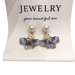 Bông Tai Ngọc Trai Tự Nhiên Mặt Tua Rua Lá Bạch Quả Ginkgo Tím MADAME HIEN PEARLS Cho Nữ BTN302