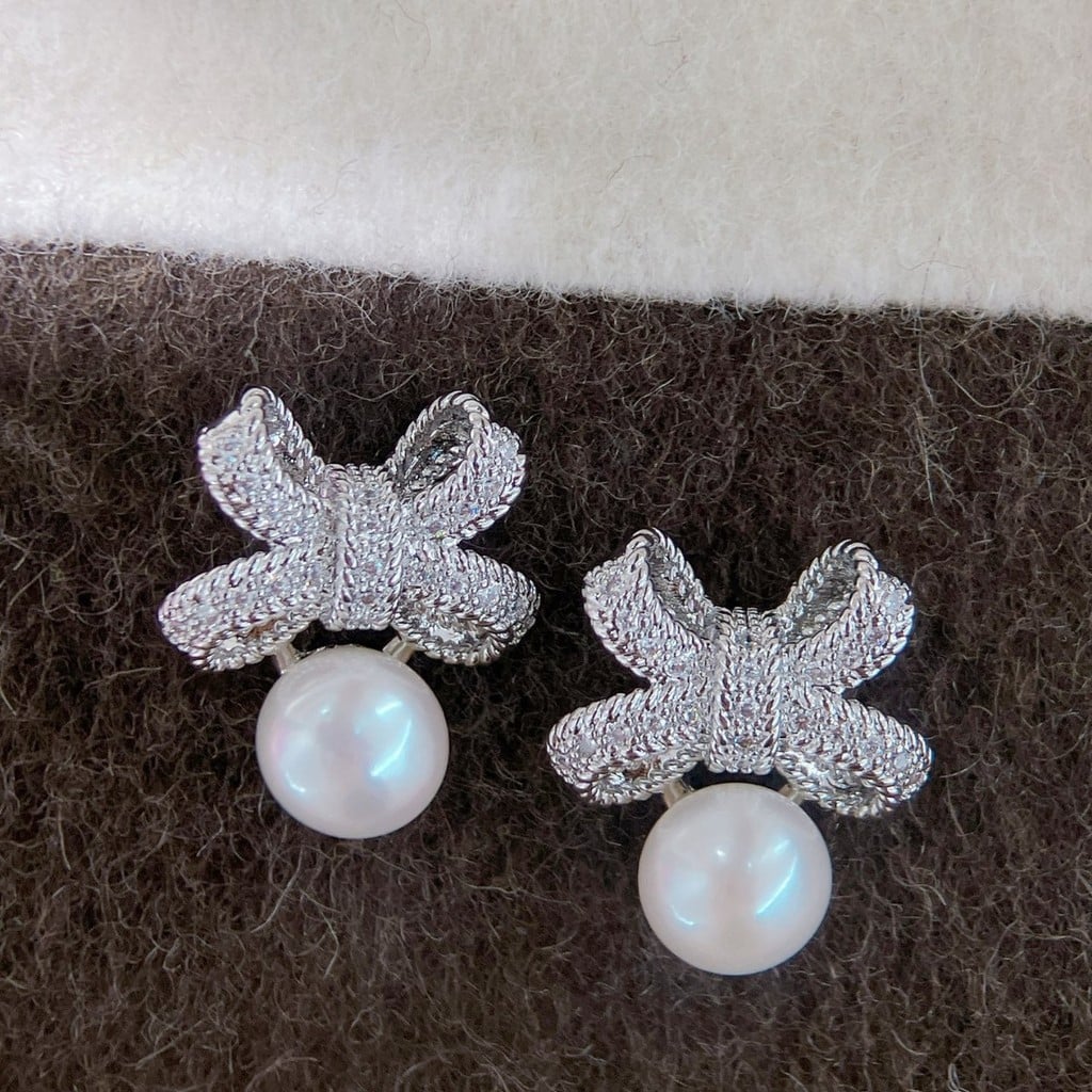 Bông Tai Ngọc Trai Tự Nhiên Mặt Nơ Sang Trọng MADAME HIEN PEARLS Cho Nữ BTN306