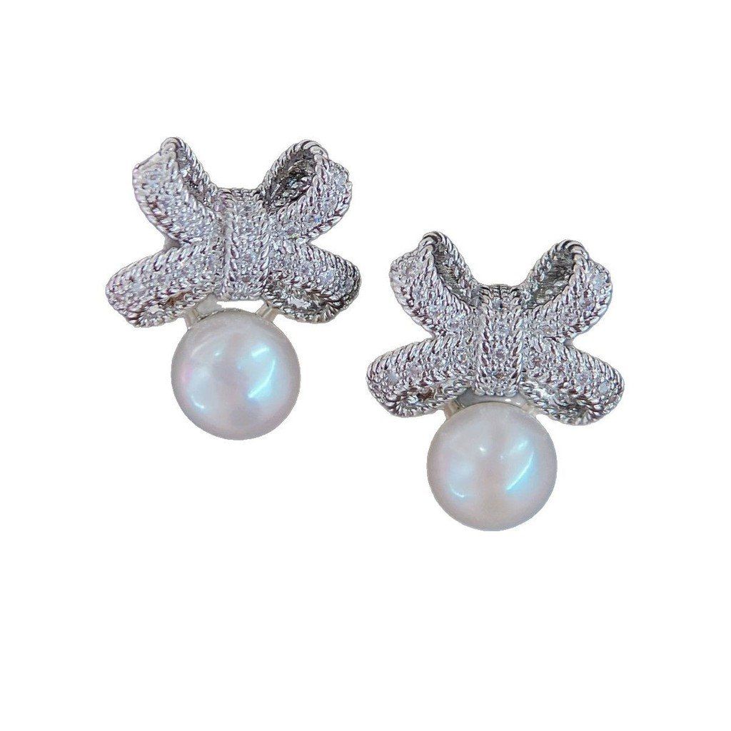 Bông Tai Ngọc Trai Tự Nhiên Mặt Nơ Sang Trọng MADAME HIEN PEARLS Cho Nữ BTN306