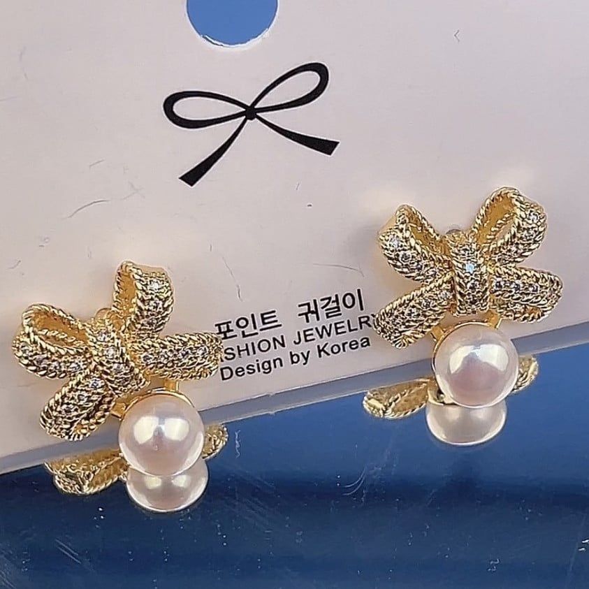 Bông Tai Ngọc Trai Tự Nhiên Mặt Nơ Sang Trọng MADAME HIEN PEARLS Cho Nữ BTN306