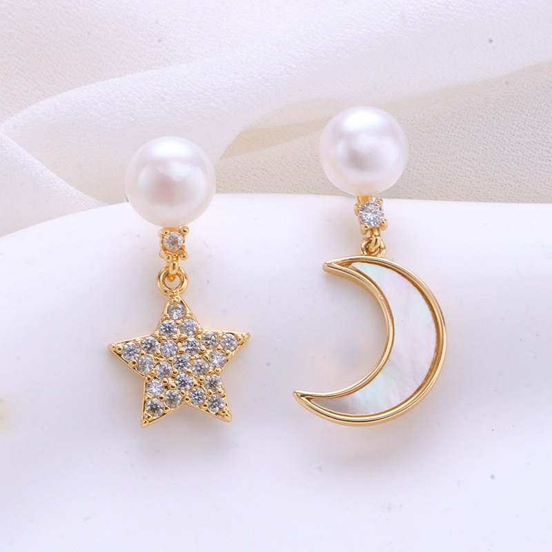 Bông Tai Ngọc Trai Tự Nhiên Mặt Trăng Sao Đáng Yêu MADAME HIEN PEARLS Cho Nữ BTN307