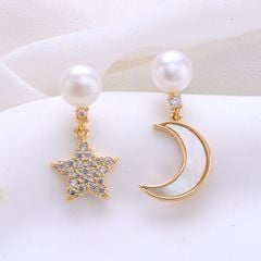 Bông Tai Ngọc Trai Tự Nhiên Mặt Trăng Sao Đáng Yêu MADAME HIEN PEARLS Cho Nữ BTN307