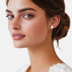 Bông Tai Bạc Ý s925 Đính 1 Hạt Ngọc Trai Trắng Tròn Tự Nhiên 8-11mm Tối Giản MADAME HIEN PEARLS BTT051