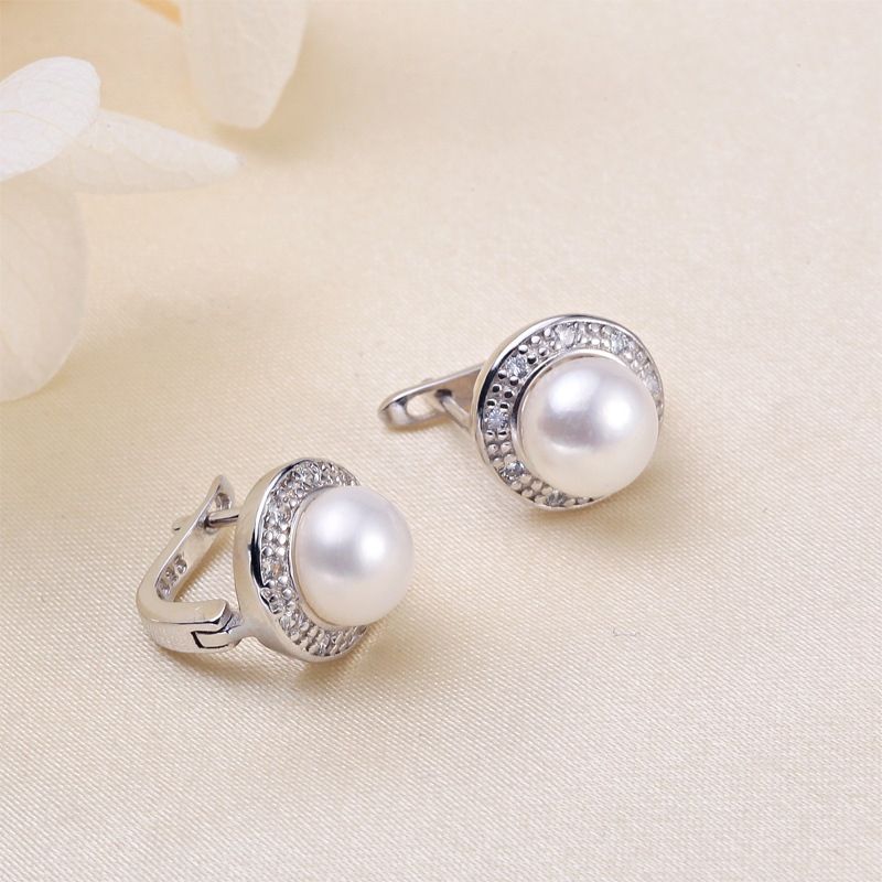 Bông Tai Ngọc Trai Nữ Phong cách Bạc s925 Stud Pearl Earrings Đính Đá Sang Trọng MADAME HIEN PEARLS BTN310