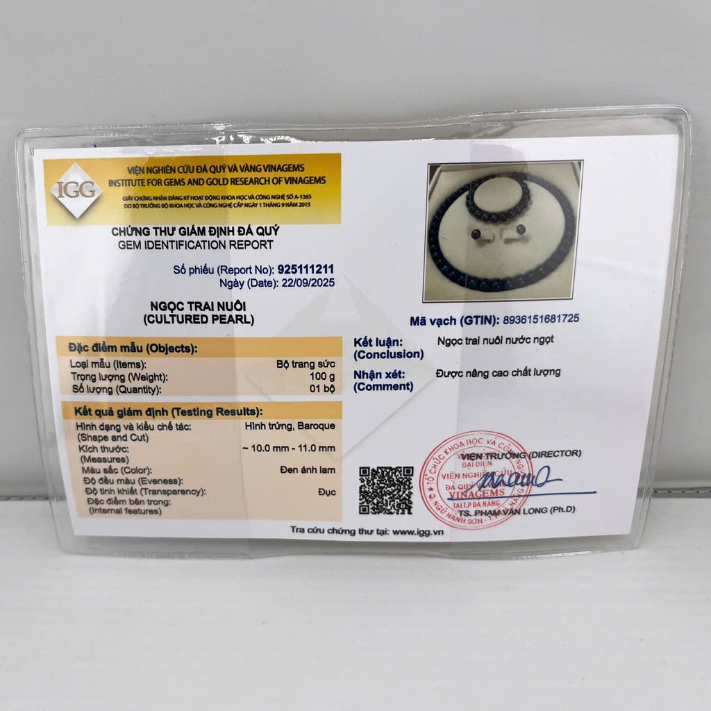 [Kèm Kiểm Định] Bộ Set Trang Sức VIP Ngọc Trai Đen Lông Công Tự Nhiên 9-11mm Gồm Vòng cổ, Vòng Tay, Bông tai Ngọc Trai MADAME HIEN PEARLS SCT046