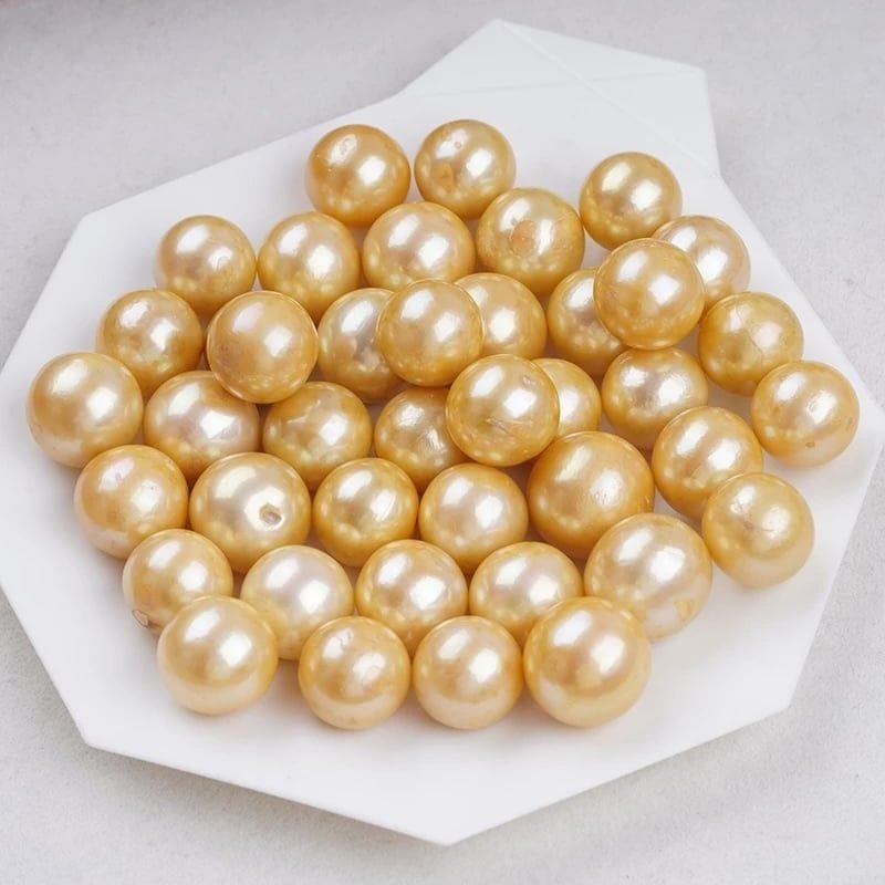 Hạt Ngọc Trai Màu Vàng Mặt Hạt Tự Nhiên 14-15mm Dùng Làm Đồ Trang Sức Thủ Công HT003V