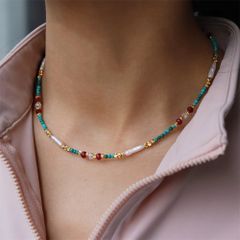 Vòng cổ Boho Đá Tự Nhiên Sắc Màu Phối Ngọc Trai Baroque Dáng Que Tự Nhiên MADAME HIEN PEARLS Unisex Nam Nữ BPMB001