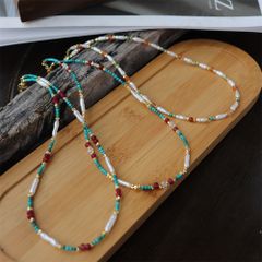 Vòng cổ Boho Đá Tự Nhiên Sắc Màu Phối Ngọc Trai Baroque Dáng Que Tự Nhiên MADAME HIEN PEARLS Unisex Nam Nữ BPMB001