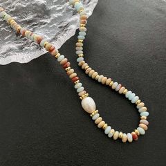 Vòng cổ Boho Đá Amazonite, Jasper và Agate Mài Dáng Đồng Xu Phối Ngọc Trai Tự Nhiên MADAME HIEN PEARLS Cho Nữ BPCG004
