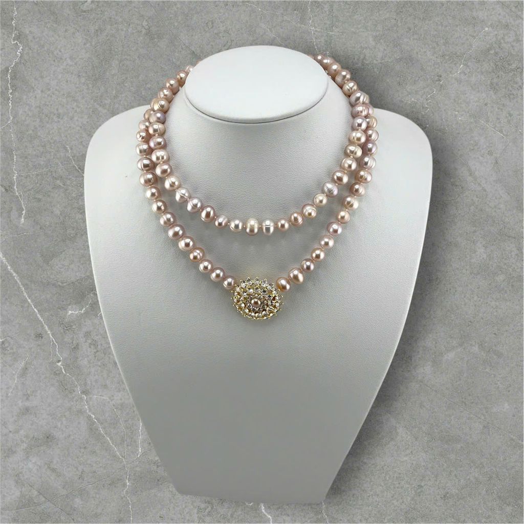 Vòng Cổ Ngọc Trai Tự Nhiên 8-9mm Dài 80cm Khoá Hoa Hướng Dương Đính Đá Long Lanh Sang Trọng MADAME HIEN PEARLS Cho Nữ CT062