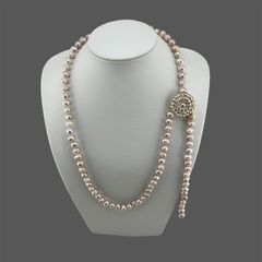 Vòng Cổ Ngọc Trai Tự Nhiên 8-9mm Dài 80cm Khoá Hoa Hướng Dương Đính Đá Long Lanh Sang Trọng MADAME HIEN PEARLS Cho Nữ CT062