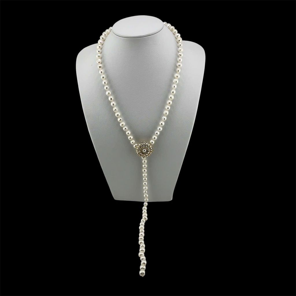 Vòng Cổ Ngọc Trai Tự Nhiên 8-9mm Dài 80cm Khoá Hoa Hướng Dương Đính Đá Long Lanh Sang Trọng MADAME HIEN PEARLS Cho Nữ CT062