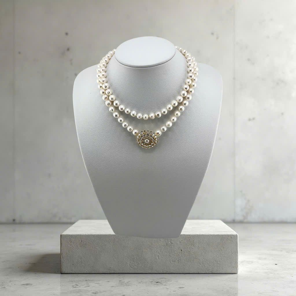Vòng Cổ Ngọc Trai Tự Nhiên 8-9mm Dài 80cm Khoá Hoa Hướng Dương Đính Đá Long Lanh Sang Trọng MADAME HIEN PEARLS Cho Nữ CT062