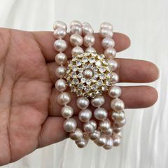 Vòng Cổ Ngọc Trai Tự Nhiên 8-9mm Dài 80cm Khoá Hoa Hướng Dương Đính Đá Long Lanh Sang Trọng MADAME HIEN PEARLS Cho Nữ CT062