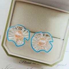 Bông Tai Ngọc Trai Tự Nhiên Thiết Kế Lá Sen Vàng Viền Xanh Ngọc Độc Đáo - Trang Sức Ngọc Trai Phú Quốc Giá Sỉ BTN323