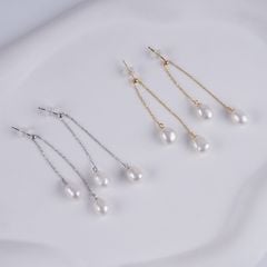 Bông Tai Bạc Ý s925 Đính Tua Rua Dài Ngọc Trai Nước Ngọt Tự Nhiên Giọt Nước MADAME HIEN PEARLS BTG049B