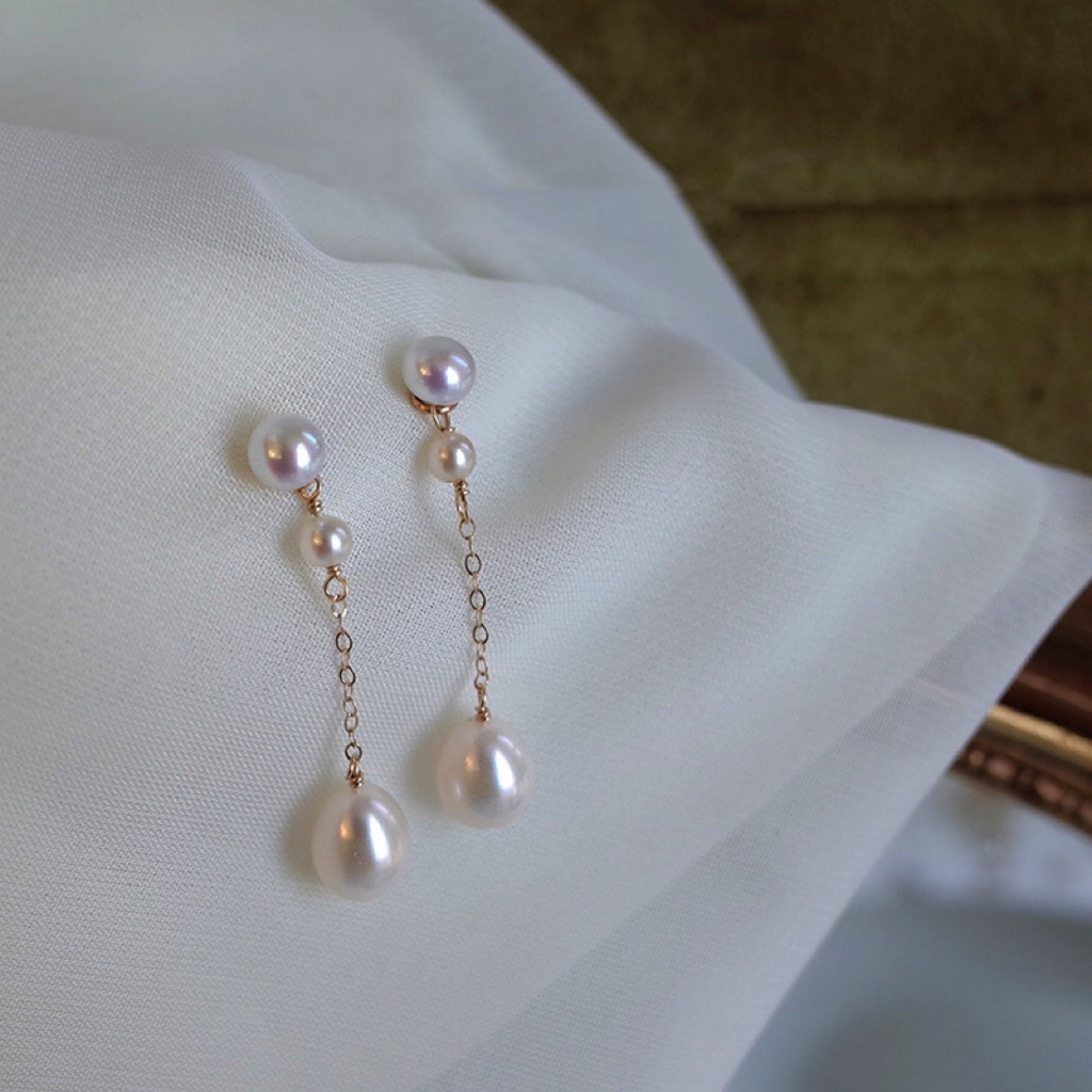 Bông Tai Dài Ngọc Trai Tự Nhiên Tua Rua Phối Hạt Ngọc Trai Tự Nhiên Giọt Nước Mặt Đính 2 Hạt Ngọc Trai Nụ Đáng Yêu Trang Sức Nữ Thanh Lịch Dự Tiệc MADAME HIEN PEARLS BTG167