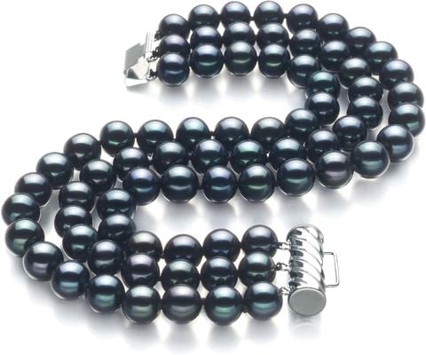 Vòng Tay VIP Ngọc Trai Đen Lông Công Tự Nhiên 9-10mm Thiết Kế 3 Vòng Khoá Bạc Sang Trọng MADAME HIEN PEARLS VTT137