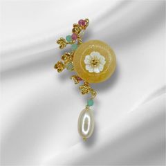 Trâm Cài Áo MADAME HIEN PEARLS Ghim Cài Hình Hoa Đào Đính Hạt Trai Tự Nhiên Phối Tua PKC004