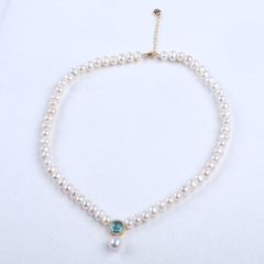 Vòng Cổ Choker Ngọc Trai Tự Nhiên Phối Mặt Dây Chuyền Đá Xanh Aquamarine và Mặt Ngọc Trai Giọt Nước Trang Sức Thanh Lịch MADAME HIEN PEARLS Cho Nữ CT072