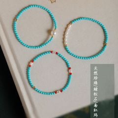 Set Vòng Tay Boho Ngọc Lam Turquoise beads Xinh Xắn MADAME HIEN PEARLS Đáng Yêu SVT001
