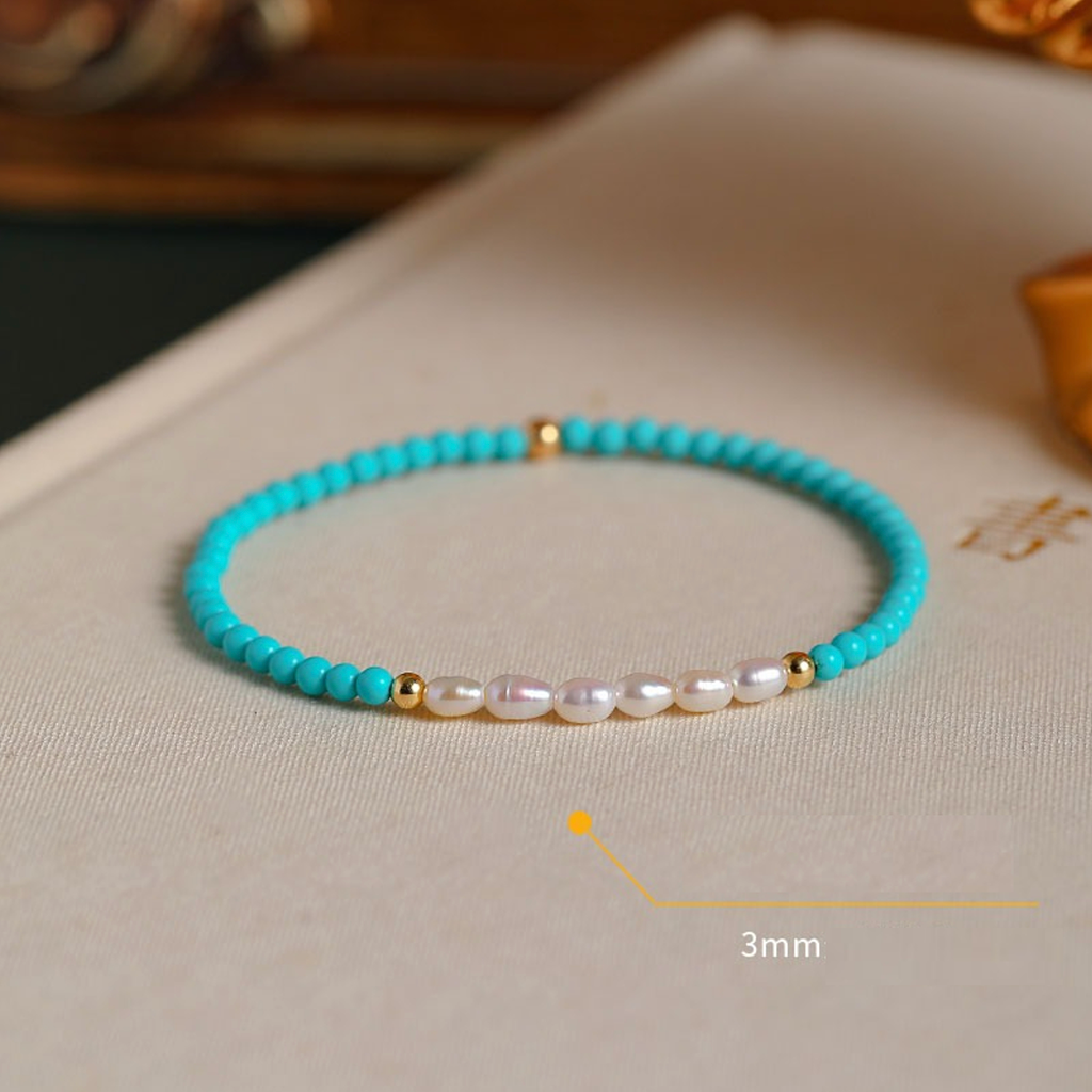 Set Vòng Tay Boho Ngọc Lam Turquoise beads Xinh Xắn MADAME HIEN PEARLS Đáng Yêu SVT001