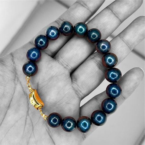 Vòng Tay VIP Ngọc Trai Đen Lông Công Tự Nhiên 9-10mm Khoá Bạc Mạ Vàng Sang Trọng MADAME HIEN PEARLS VTT139