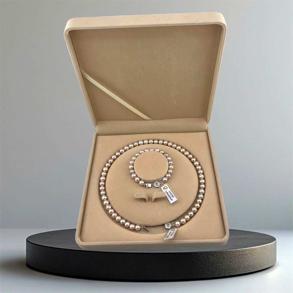 [Kèm kiểm định] Bộ Set Ngọc Trai Vòng cổ và Vòng Tay Bộ Trang Sức Ngọc Trai Hồng Tím 8-9mm Tự Nhiên Ngọc Trai Phú Quốc Giá Sỉ SCT050